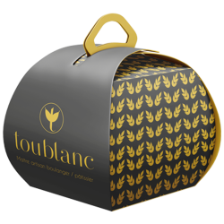 Boite patisserie Toublanc avec logo et motifs